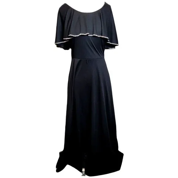 70s formal dress 1970s Estevez Evening Dress with Float Cape Shoulders – Style & Salvage main image 1